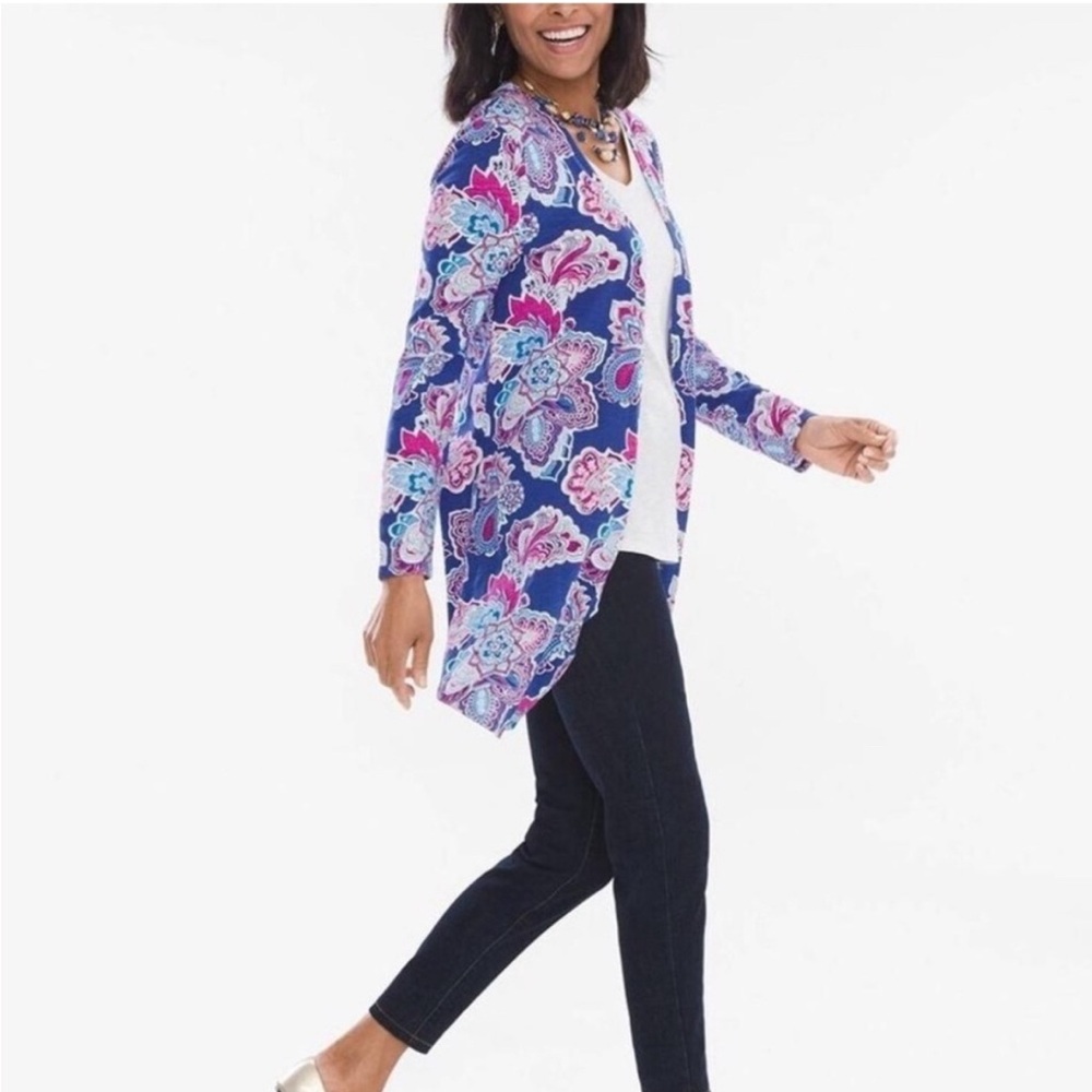 Chicos floral Paisley Ultimate Tee Open Cardigan size L
